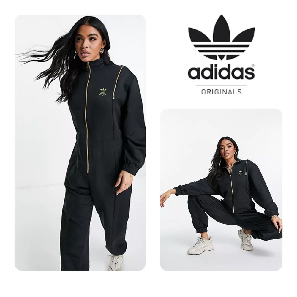 ADIDAS Women's JUMPSUIT BOILER SUIT Black SMALL Black GOLD. Runs large.